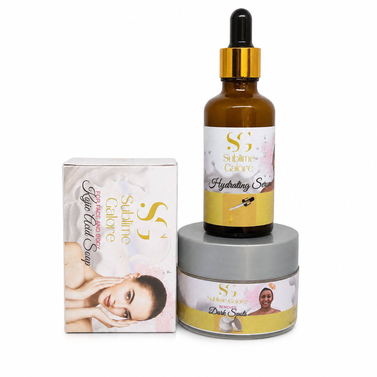 Sublime Galore Dark Spots Facial Combo – Kojic Acid Soap, Hydrating Face Serum & Dark Spots Remover Face Cream