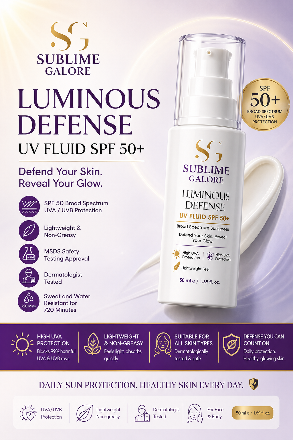 Sublime Galore Luminous Defense UV Fluid SPF 50+ (50ml) - Image 2