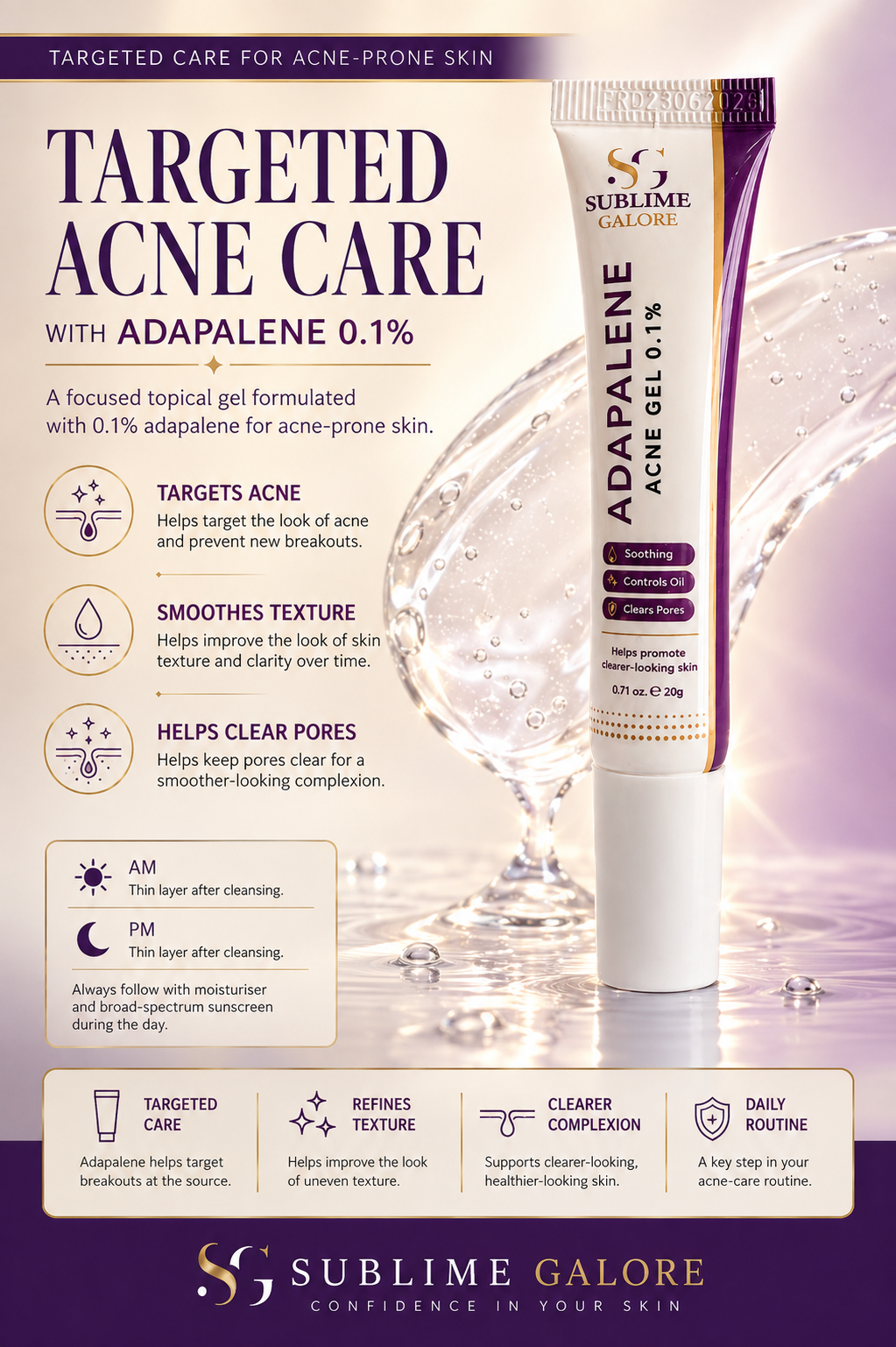 Sublime Galore Adapalene Gel 0.1% – Acne Gel for Acne-Prone Skin 20g - Image 6