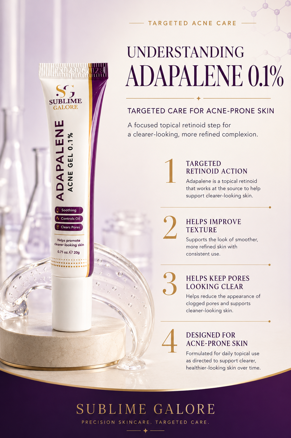 Sublime Galore Adapalene Gel 0.1% – Acne Gel for Acne-Prone Skin 20g - Image 3