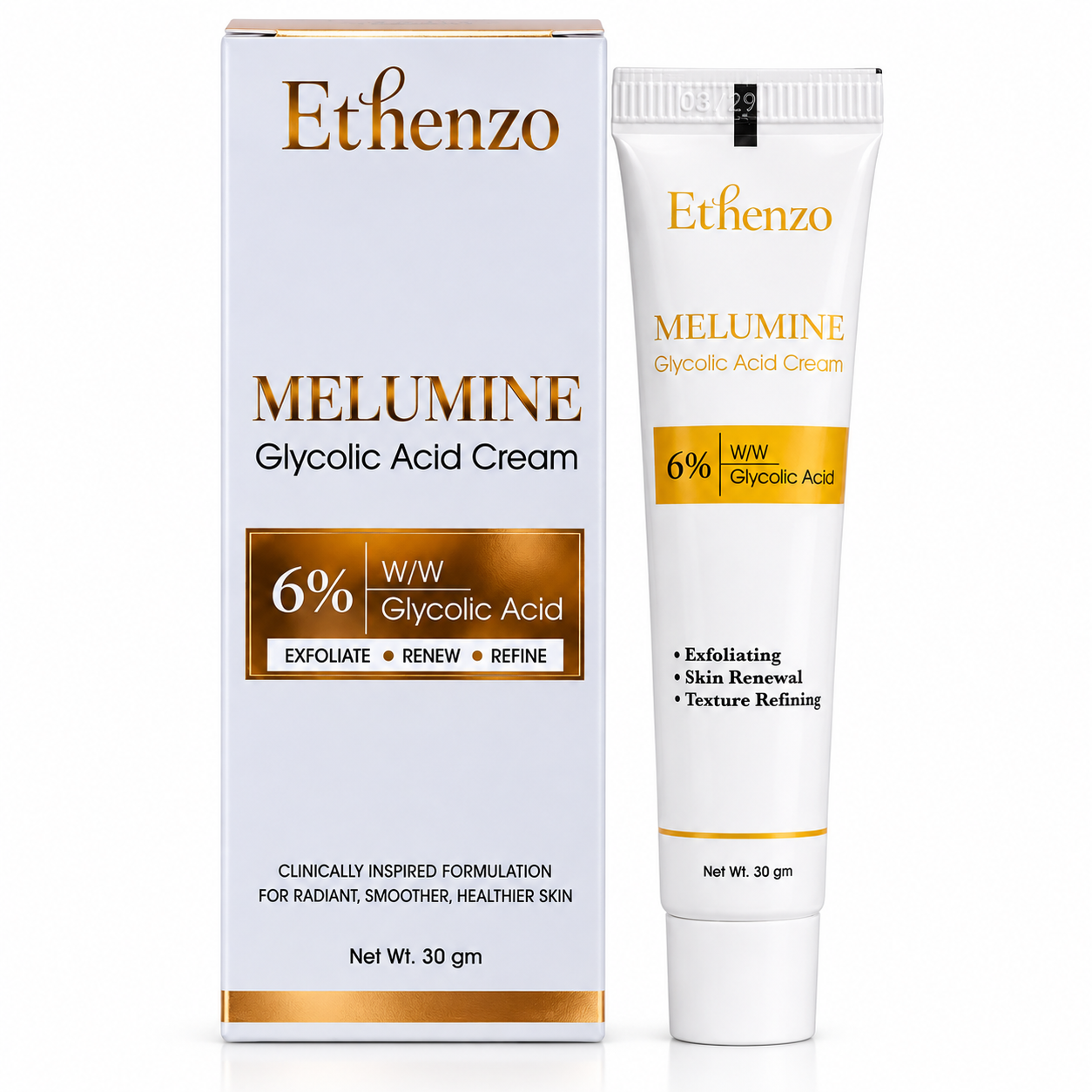 Ethenzo Melumine 6% Glycolic Acid Cream – Exfoliating Face Cream for Dull, Uneven Skin (30g)