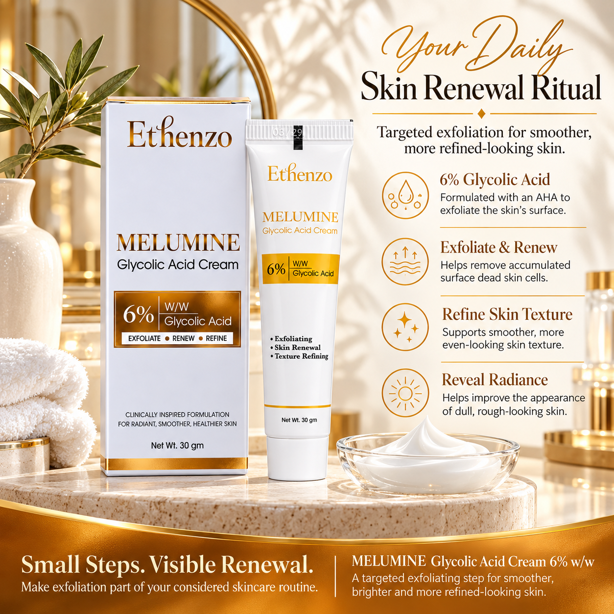 Ethenzo Melumine 6% Glycolic Acid Cream – Exfoliating Face Cream for Dull, Uneven Skin (30g) - Image 5