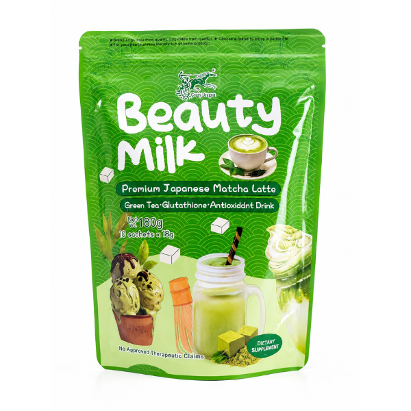 Beauty Milk Matcha Glutathione Antioxidant Drink – Japanese Matcha Latte, 10 Sachets, 180g