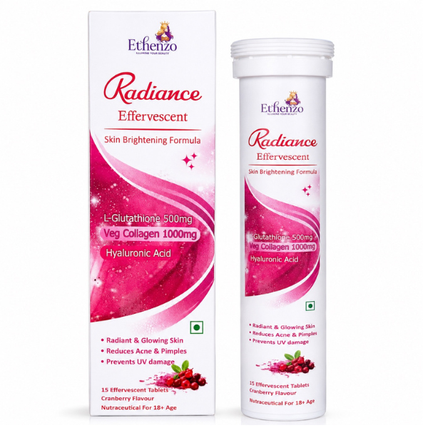 Ethenzo Radiance Glutathione & Collagen Effervescent Tablets 500mg/1000mg – Cranberry, 15 Tablets