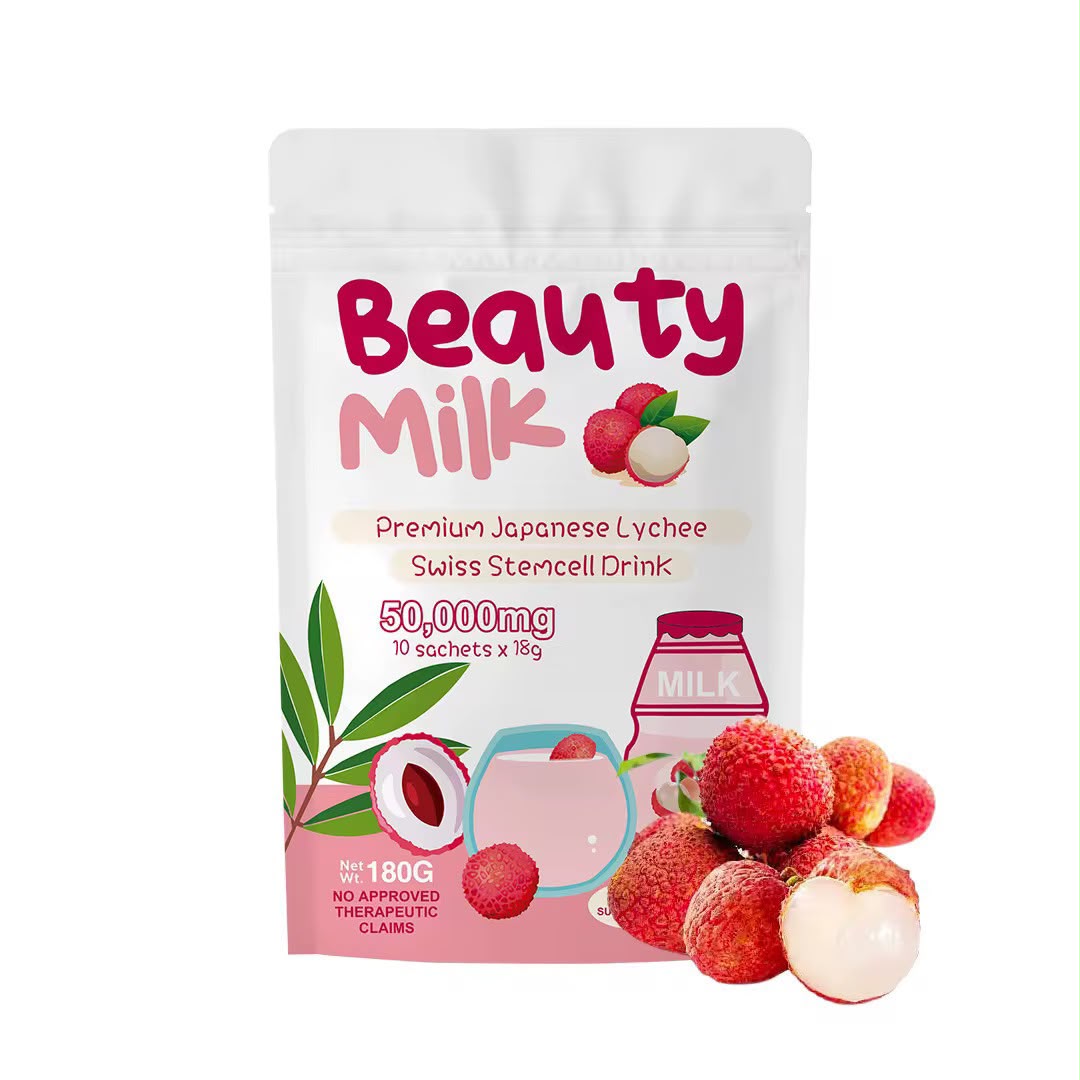 Beauty Milk Premium Japanese Lychee Swiss Stemcell Drink 50,000mg – 10 Sachets, 180g - Image 2