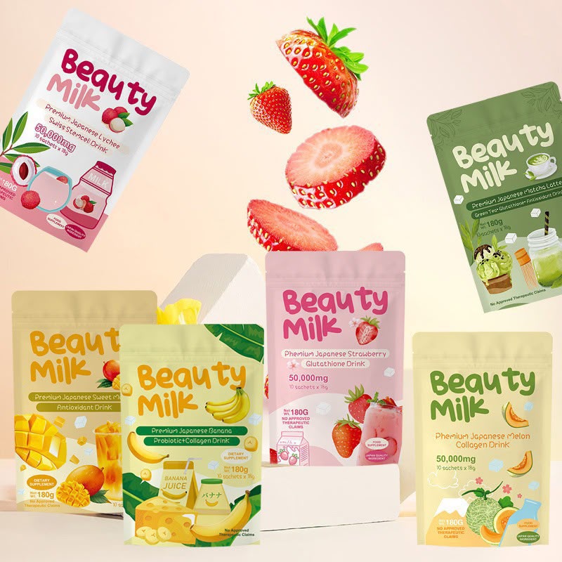 Beauty Milk Glutathione Drink 50,000mg – Japanese Strawberry - 10 Sachets, 180g - Image 6