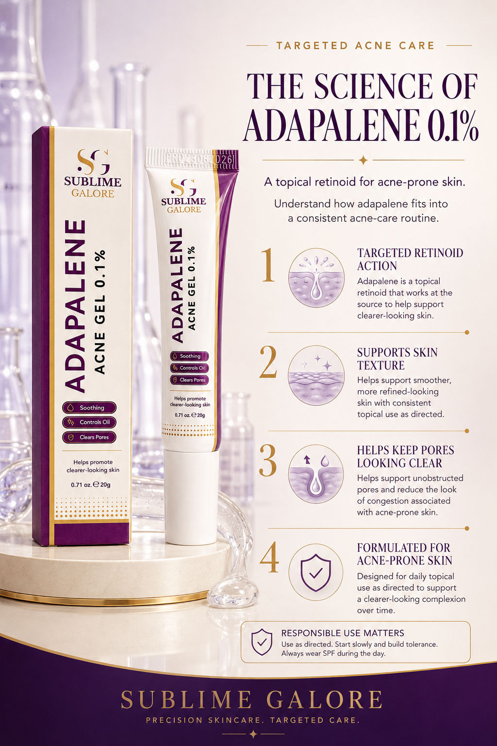 Sublime Galore Adapalene Gel 0.1% – Acne Gel for Acne-Prone Skin 20g - Image 2